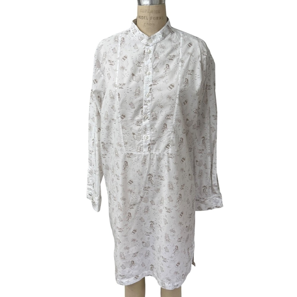 La Perla Cotton Nightshirt Womens Size M White Tropical Sailor Print Sleep Dress